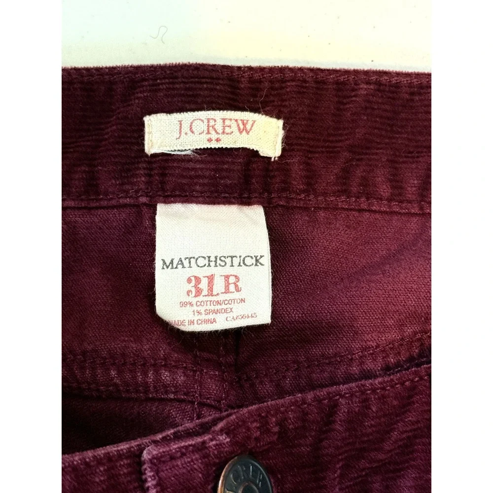J.Crew‎ Matchstick Pants Women 31R Burgundy Excellent Corduroy Mid Rise Straight